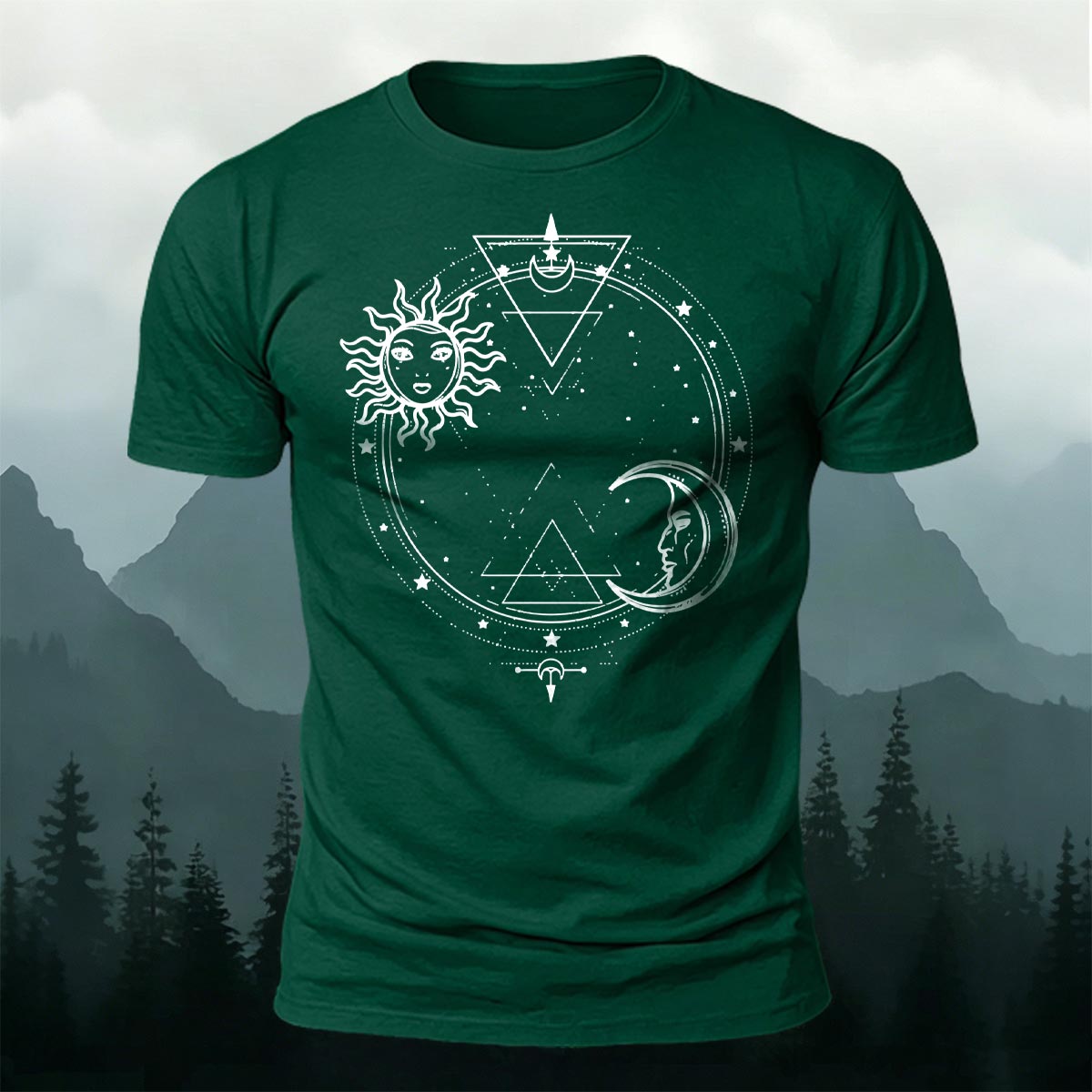Sun and Moon Print Casual Cotton T-Shirt DGE