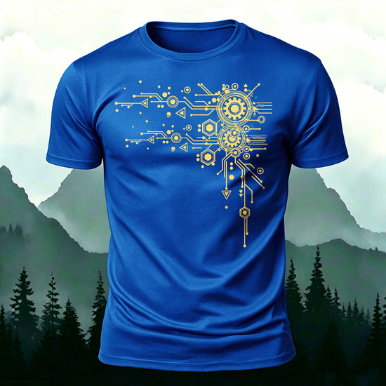 Creative Geometric Mechanical Premium Cotton T-Shirt Blue