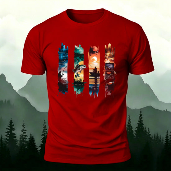 Outdoor Fishing Print Natural Style Skin-Friendly T-Shirt Red