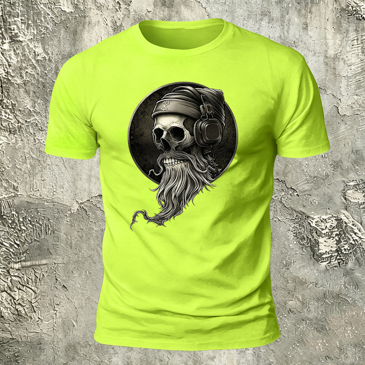 Vintage Skull Headphones Print Casual Cotton T-Shirt