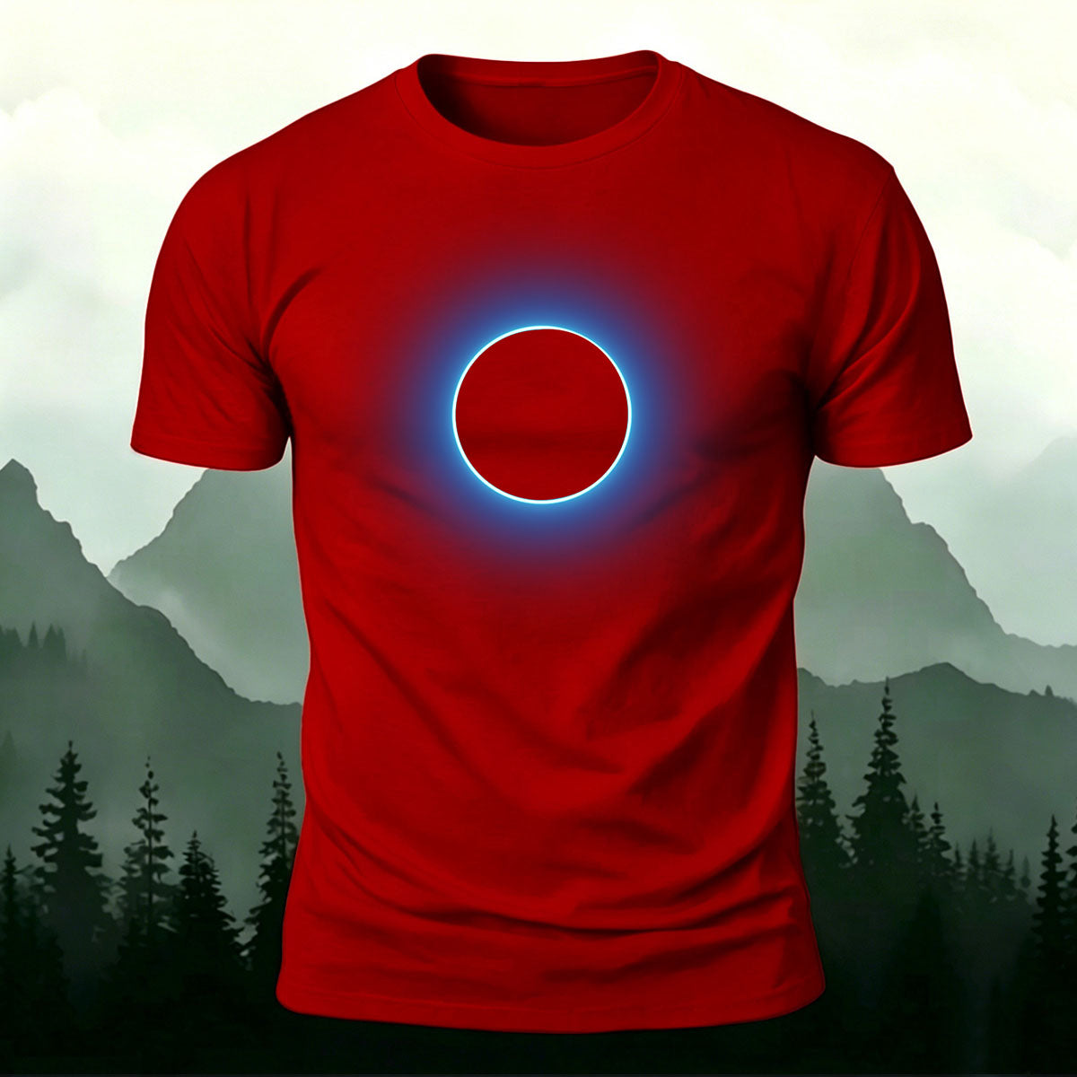 Glowing Circle Pattern Minimalist Breathable T-shirt Red