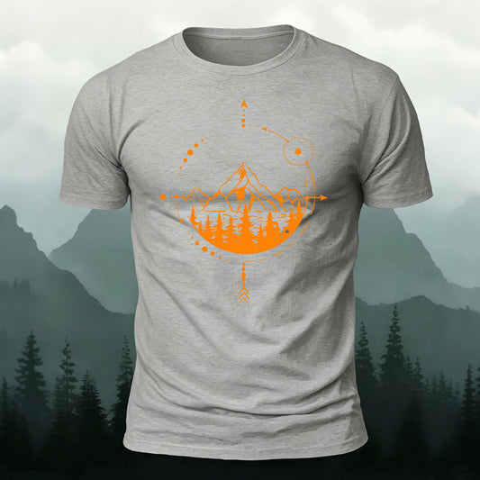 Mountain and Forest Print Combed Cotton Casual T-Shirt