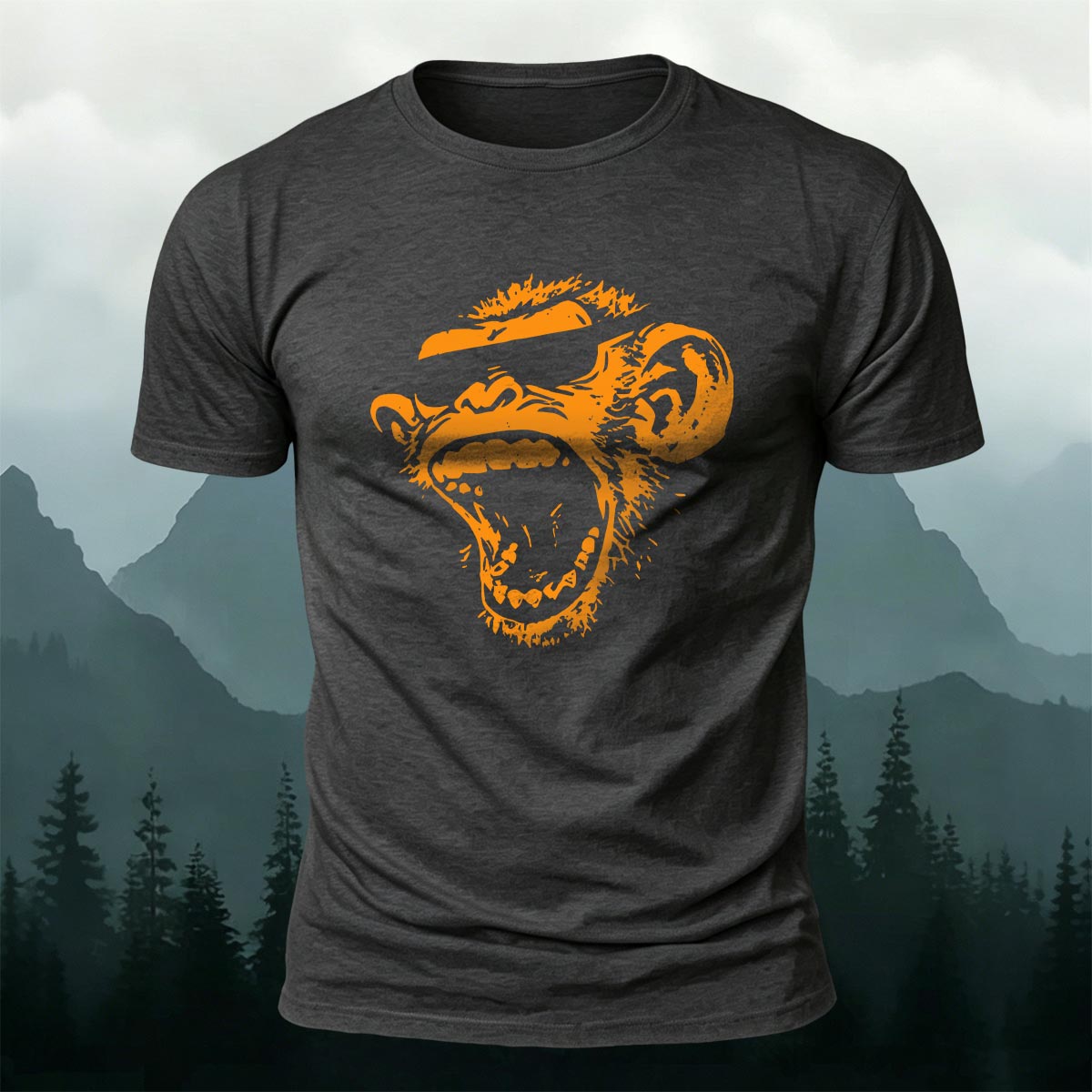 Simple Monkey Print Fashion Skin-Friendly T-Shirt Dark Grey