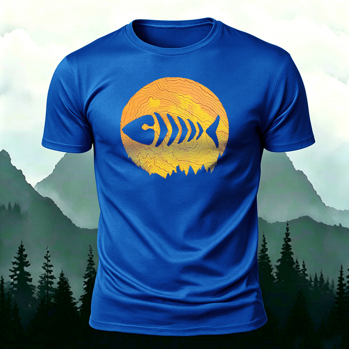 Herringbone Pattern Print Casual Skin-friendly T-Shirt Blue