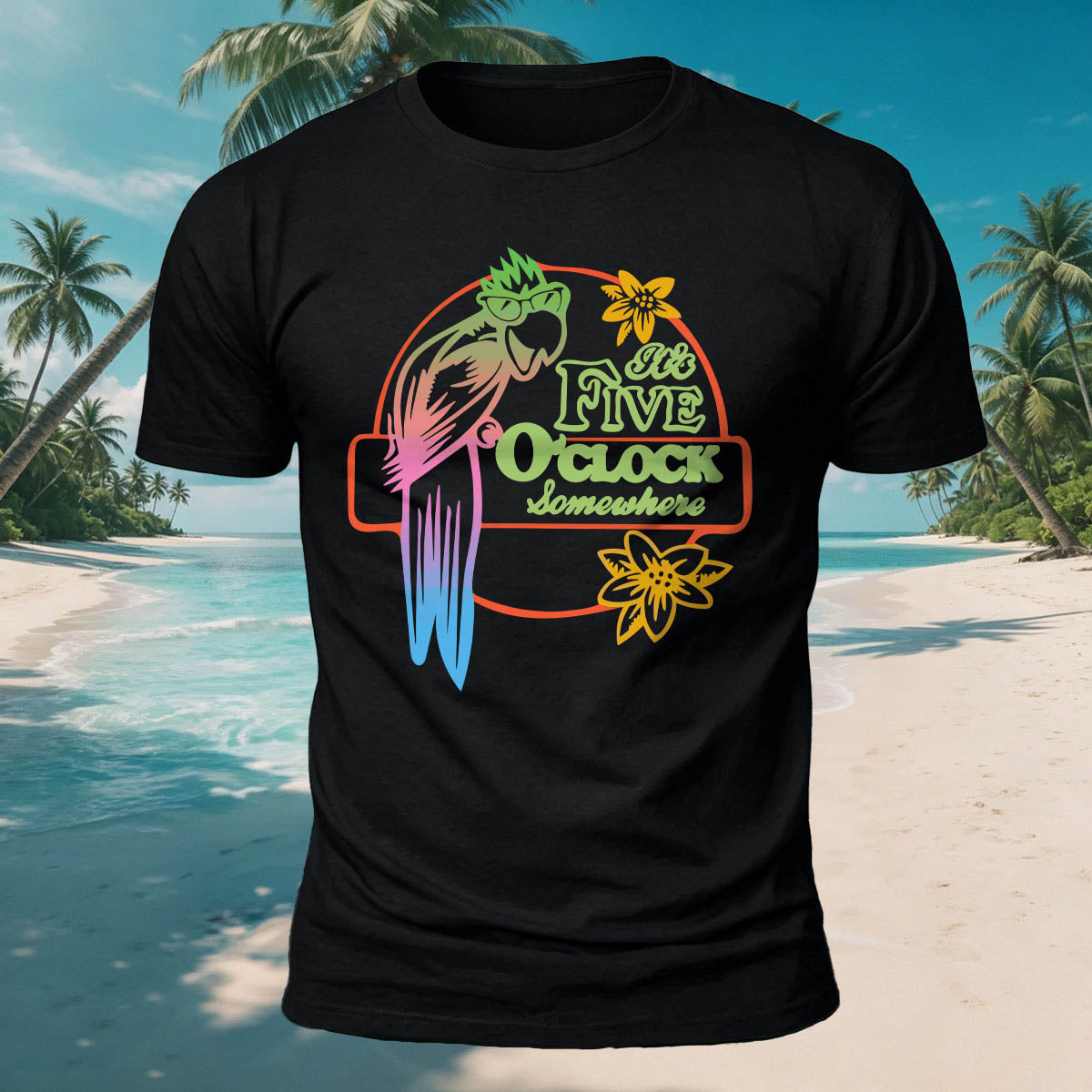 Parrot Fun Pattern Outdoor Casual 100% Cotton Tee Black
