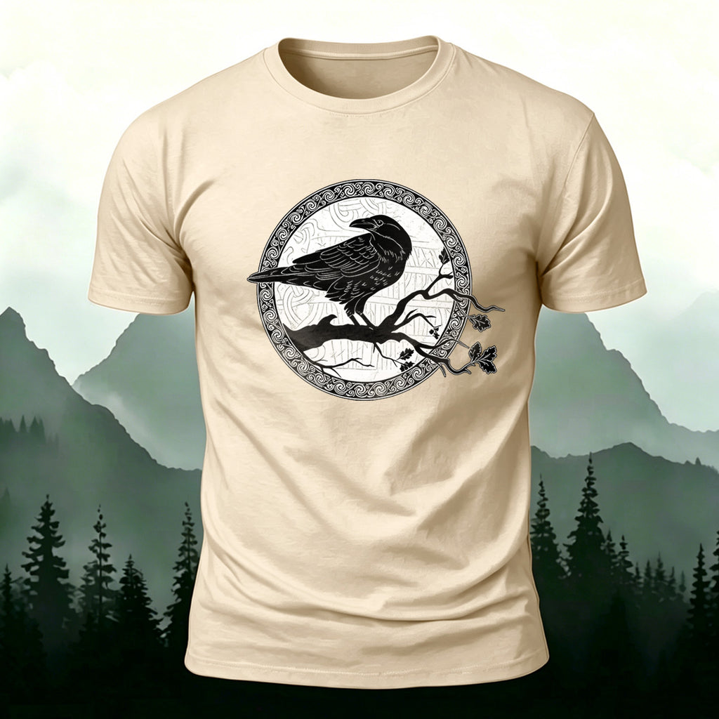 Bird and Branch Pattern Soft-touch Feel T-shirt