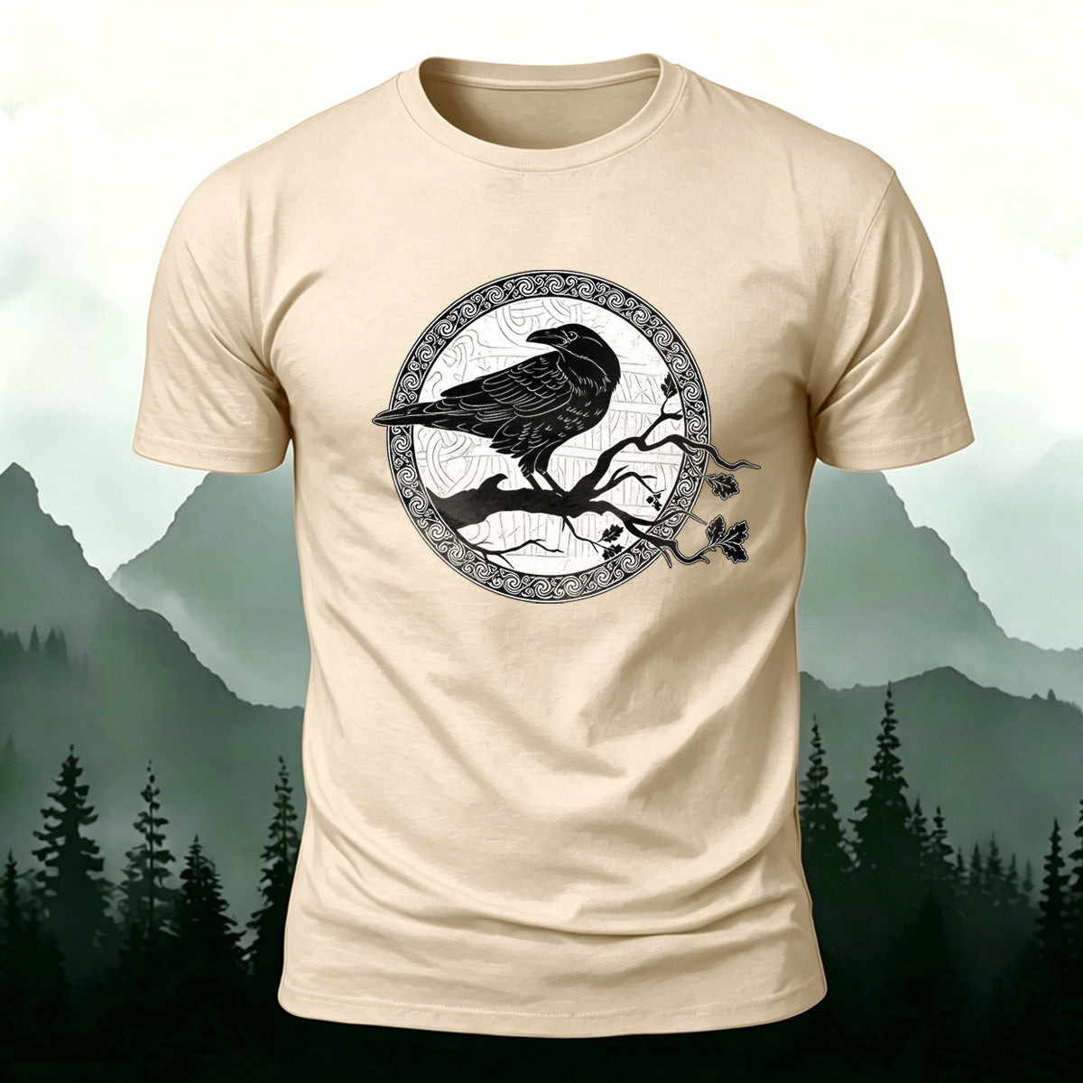 Bird and Branch Pattern Soft-touch Feel T-shirt