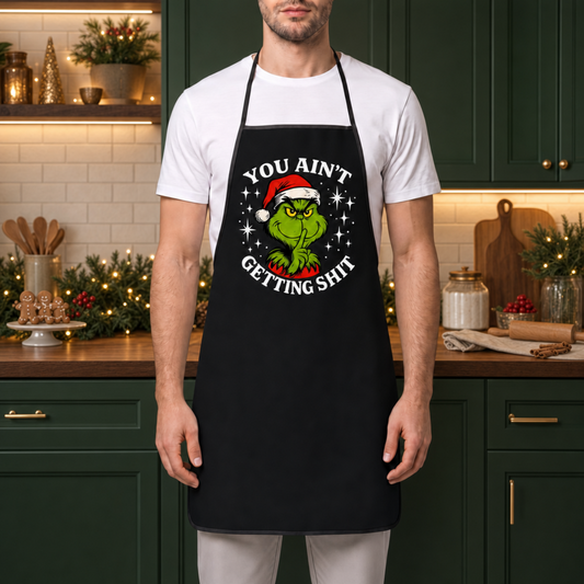 Linen Grinch Christmas Baking Apron