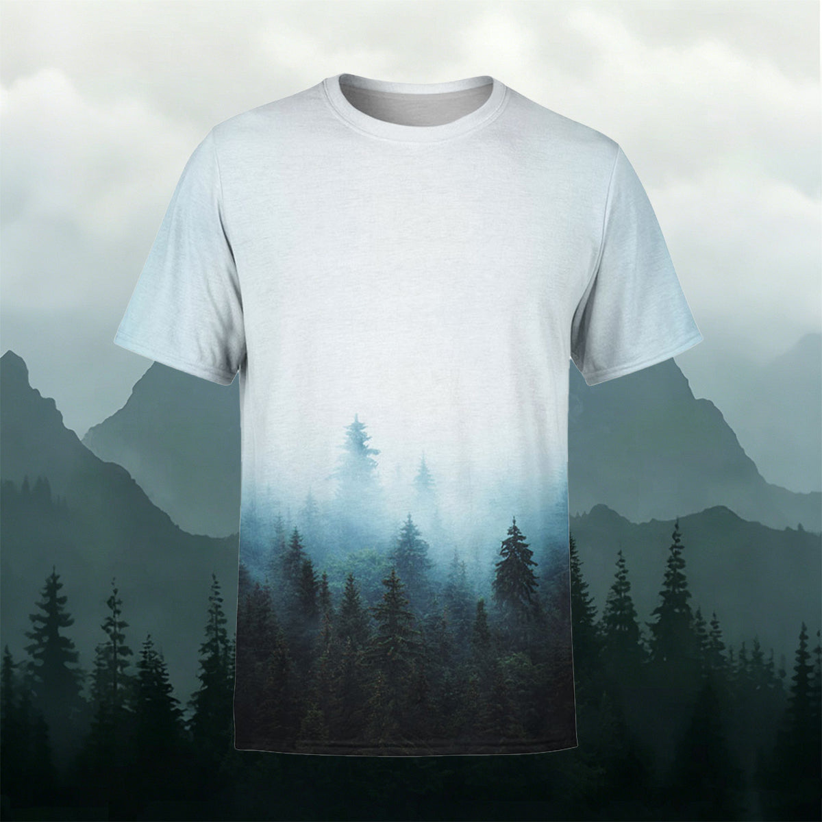 Solid Forest Print Casual T-Shirt
