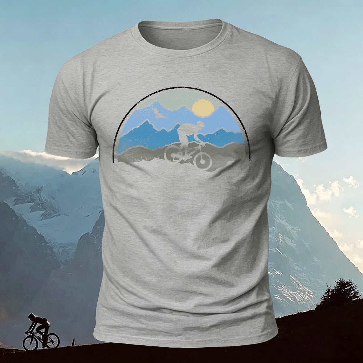 Sunset Cycling Print Outdoor Skin-friendly T-Shirt