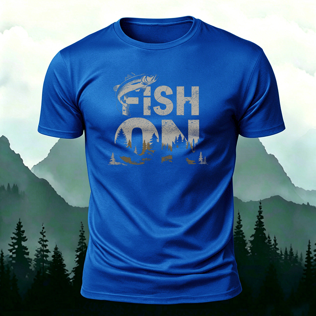 Fish on Art Print Cotton Outdoor Casual T-Shirt