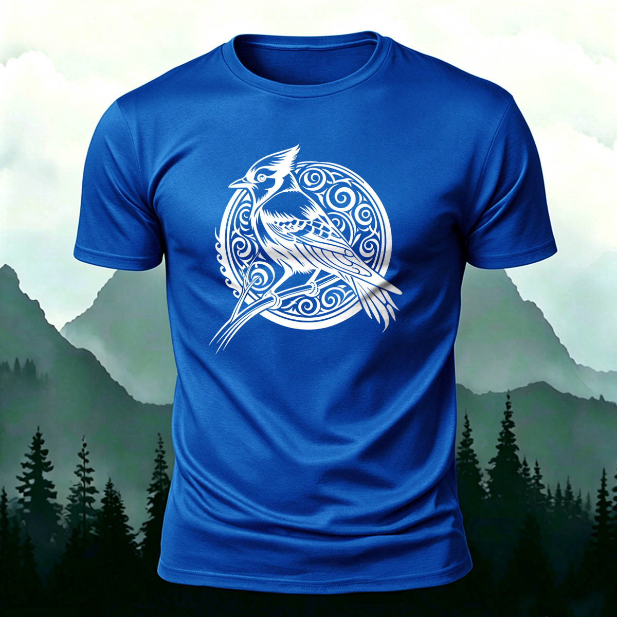 Vintage Bird Circle Print Versatile Cotton T-Shirt