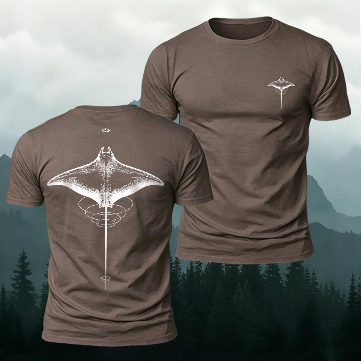 Minimalist Manta Ray Pattern Premium Cotton T-Shirt