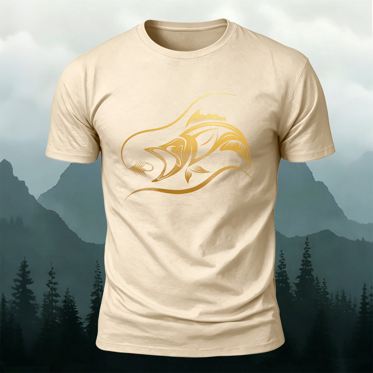 Fish Print on the Chest Cotton Casual T-Shirt