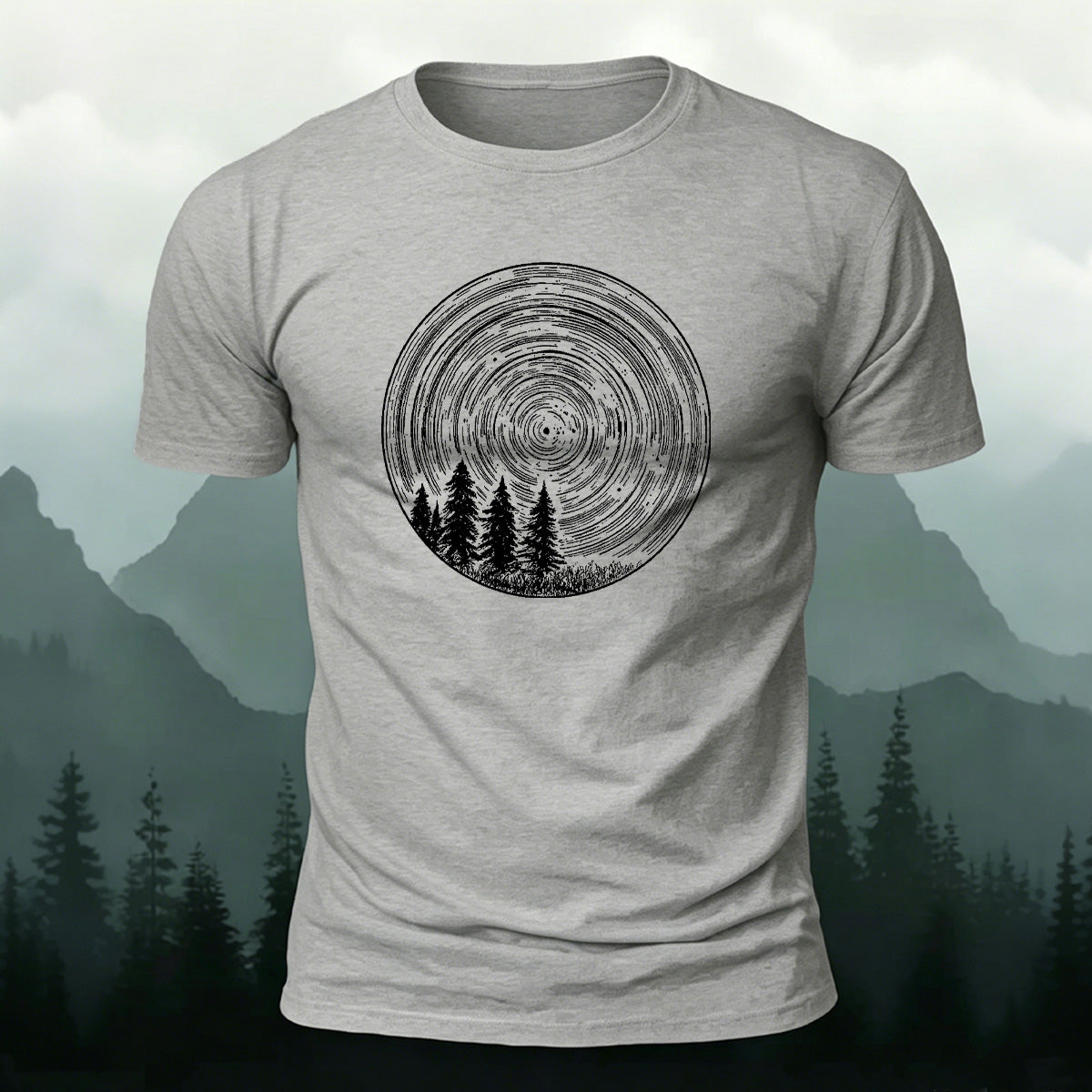 Circular Pattern Print Minimalist Breathable Material T-shirt Grey