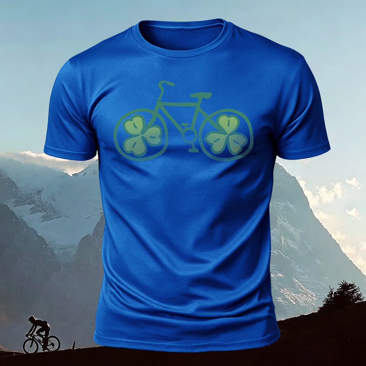 Clover-Printed Roller Bike 100% Cotton Casual T-Shirt