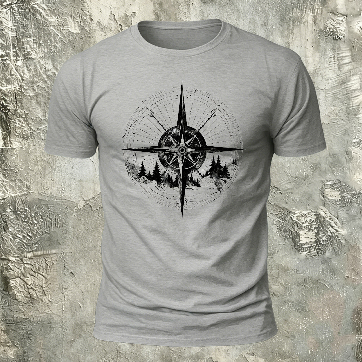 Minimalist Compass Skin-Friendly Round Neck T-Shirt