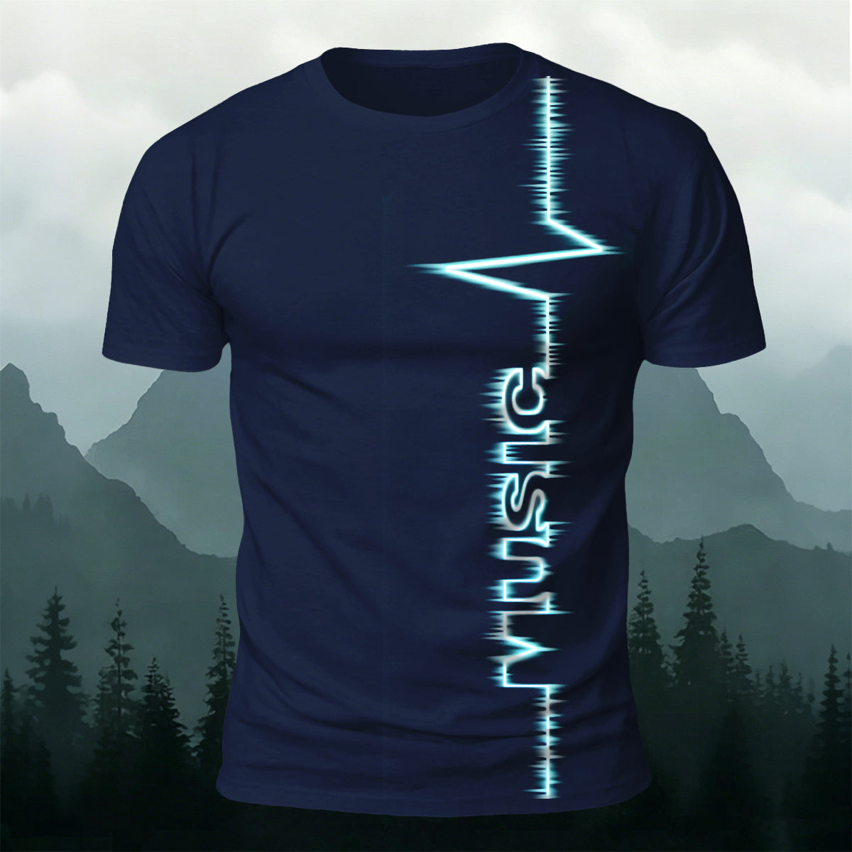 Trendy Electronic Music Print Casual T-Shirt Navy
