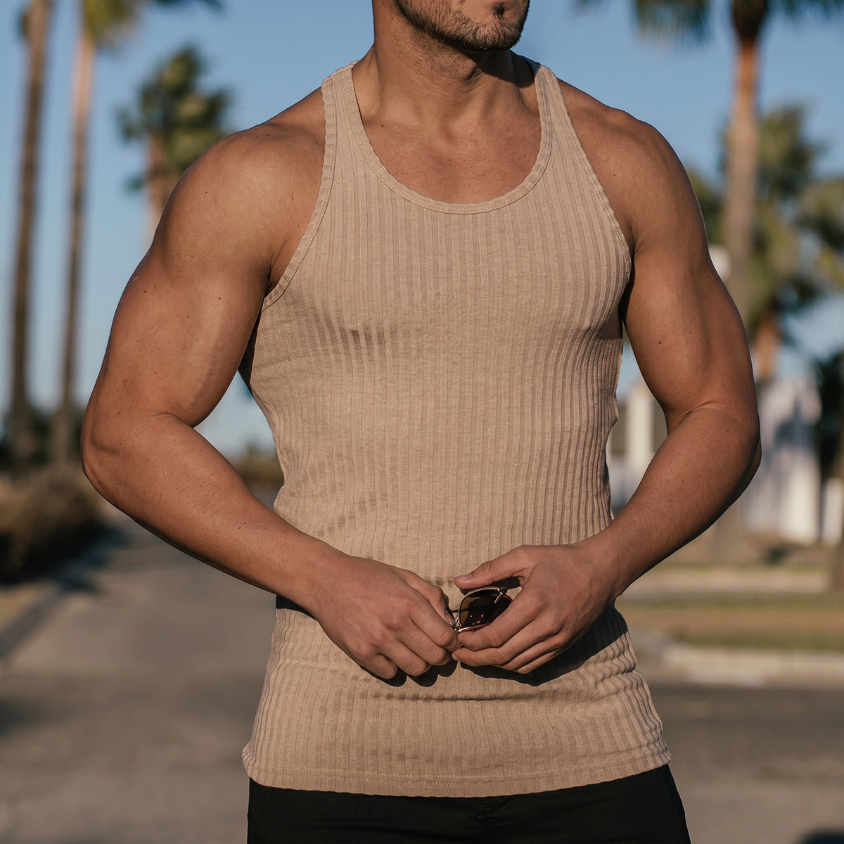 Striped Outdoor Casual Fitness Slim Fit Vest