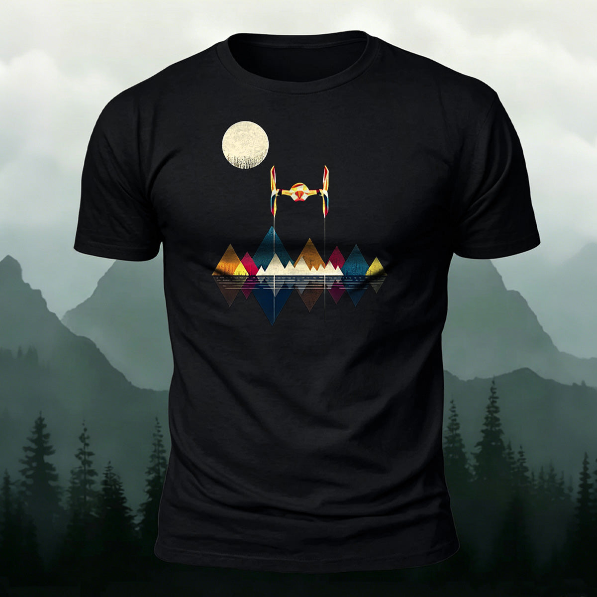 Color Graphic Print Premium Cotton Casual T-Shirt Black