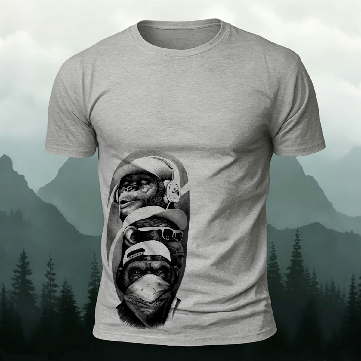Artistic Gorilla Print Casual 100% Cotton T-Shirt