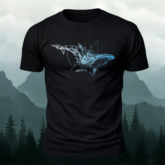 Whale-Print Design Casual 100% Cotton T-Shirt