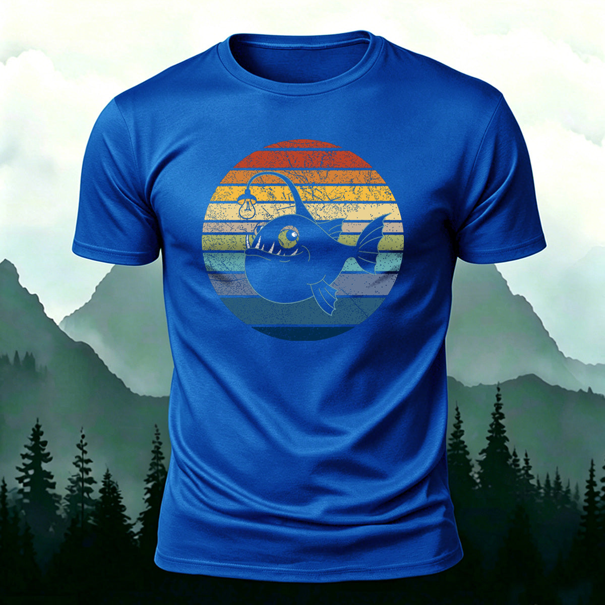 Fun Fishing by Lantern Light Print Casual Cotton T-Shirt