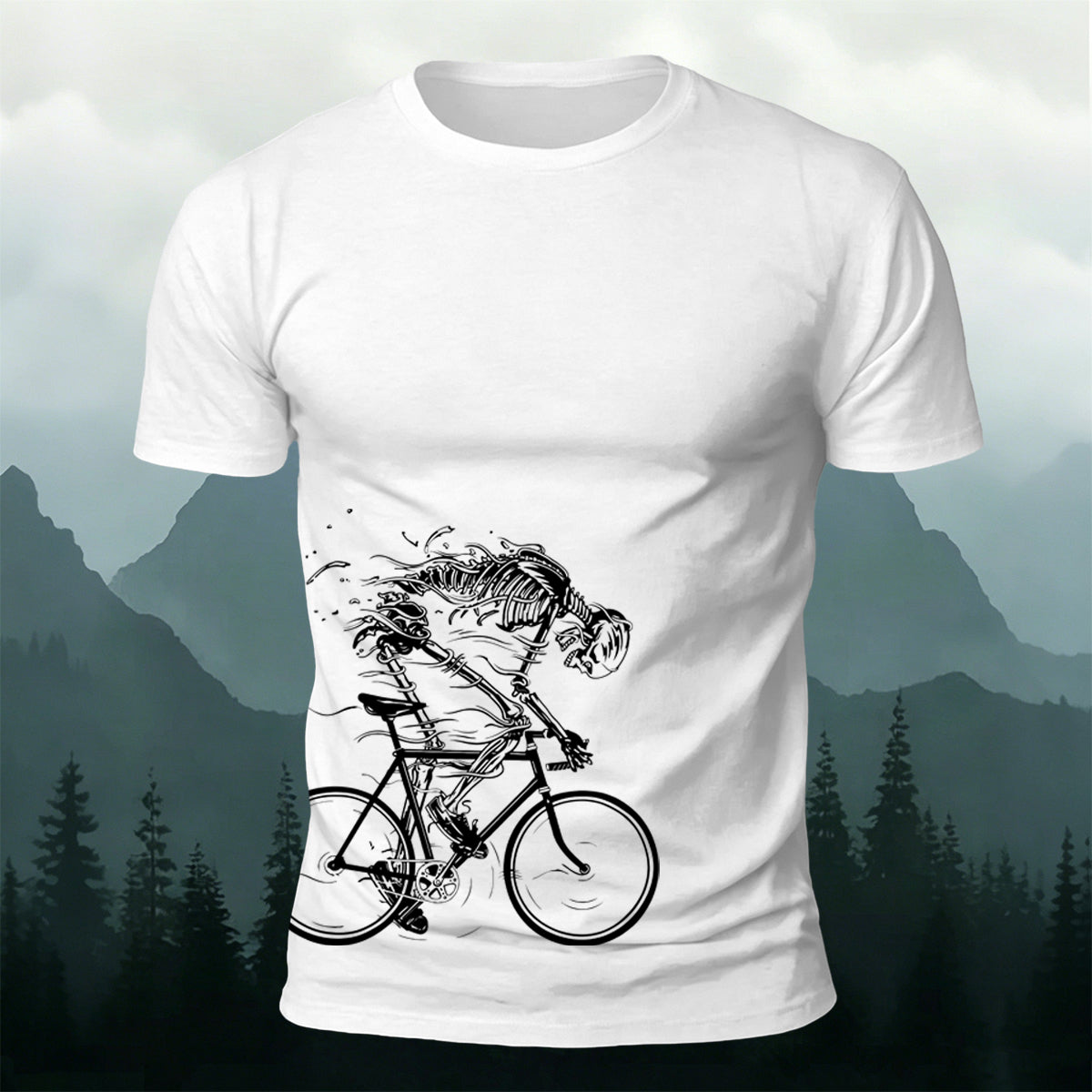 Cycling Skeleton Fun Graphic Casual 100% Cotton Tee