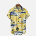 Yellow Sailboat Pattern Casual Floral Shirt 1