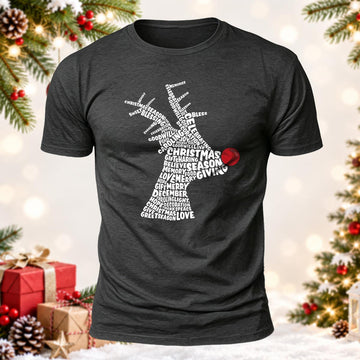 Christmas Reindeer Word Cloud Printed Short Sleeve T-Shirt