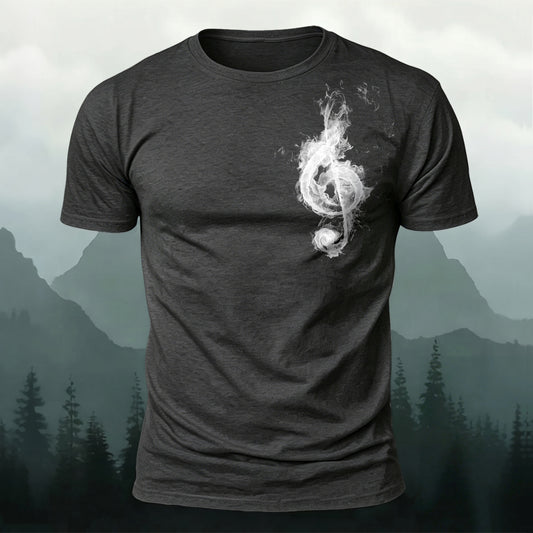 DTG Smoky Musical Note Printed Short Sleeve T-Shirt