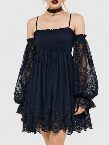 Women's Sheer Long-Sleeve Off-the-Shoulder Lace Dress