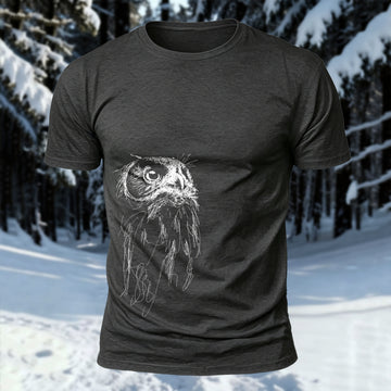 DTG Owl Line Art Printed Short Sleeve T-Shirt