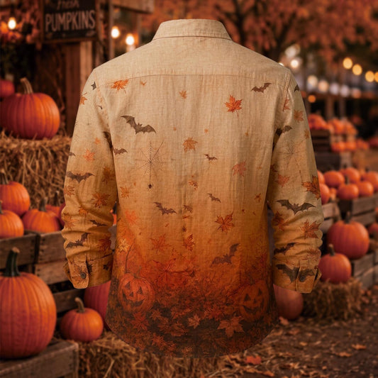 Festive Fall Pumpkin Patch Graphic Casual Long Sleeve Shirt