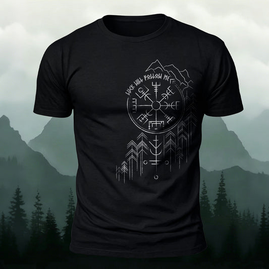 Combed Cotton Norse Rune Forest-Print Casual T-Shirt