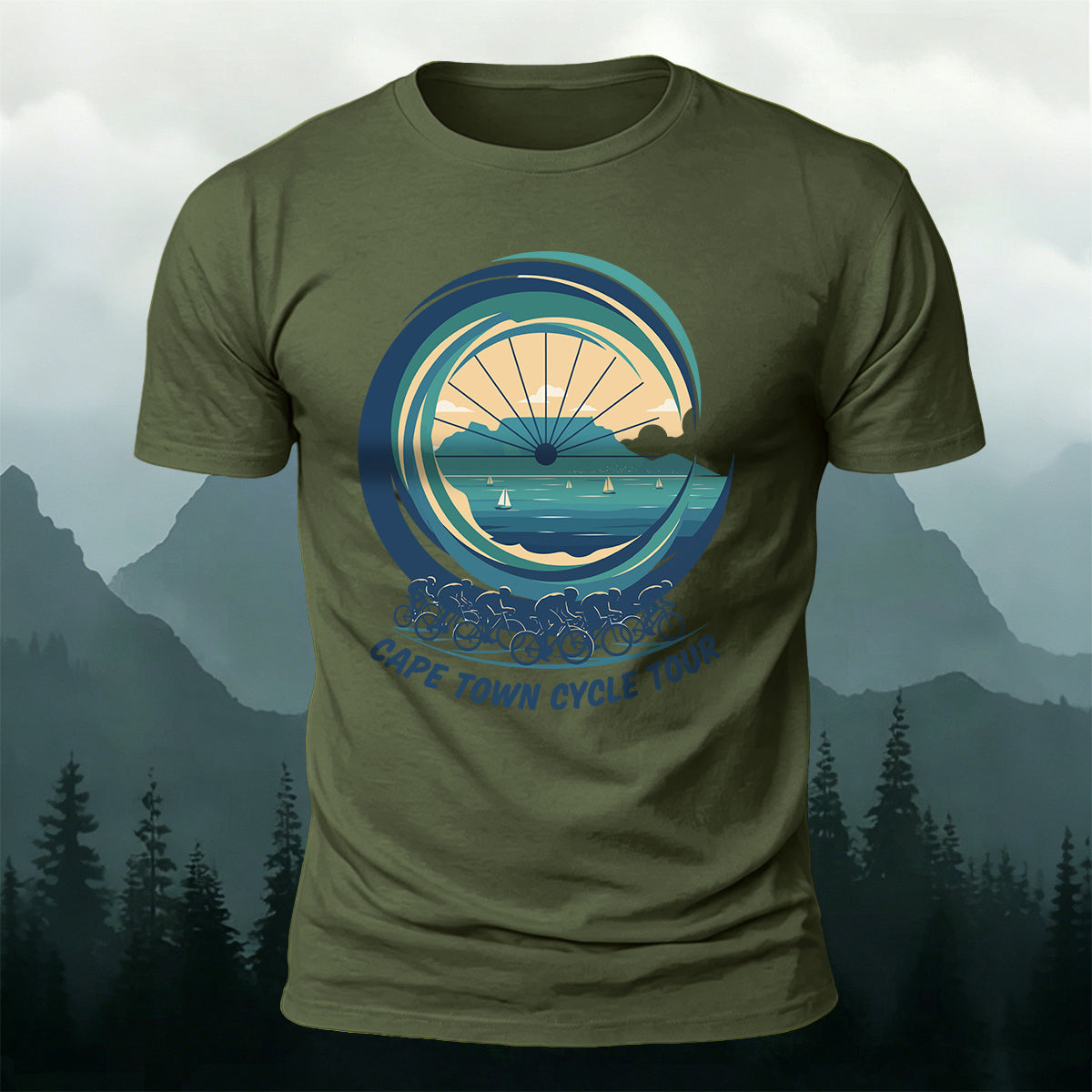 Outdoor Cyclists Round-print Casual Cotton T-Shirt