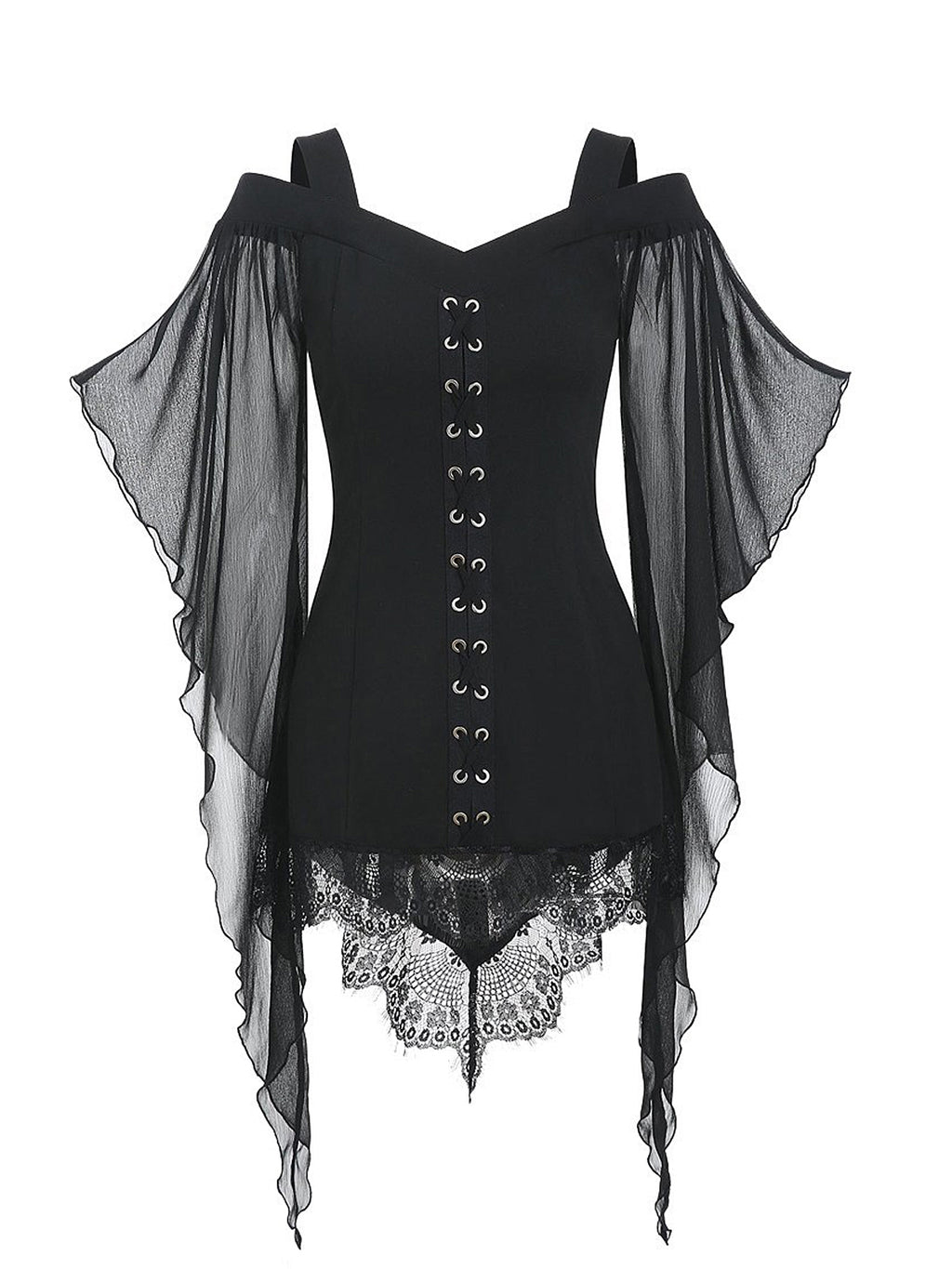 Chiffon Asymmetrical Panels Gothic-Style Blouse