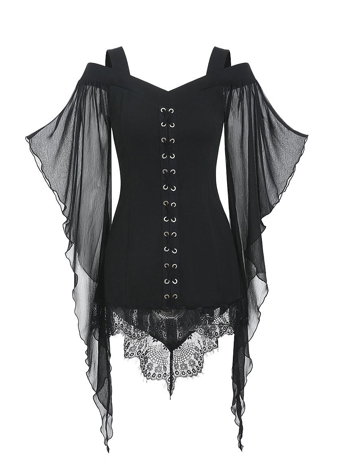 Chiffon Asymmetrical Panels Gothic-Style Blouse