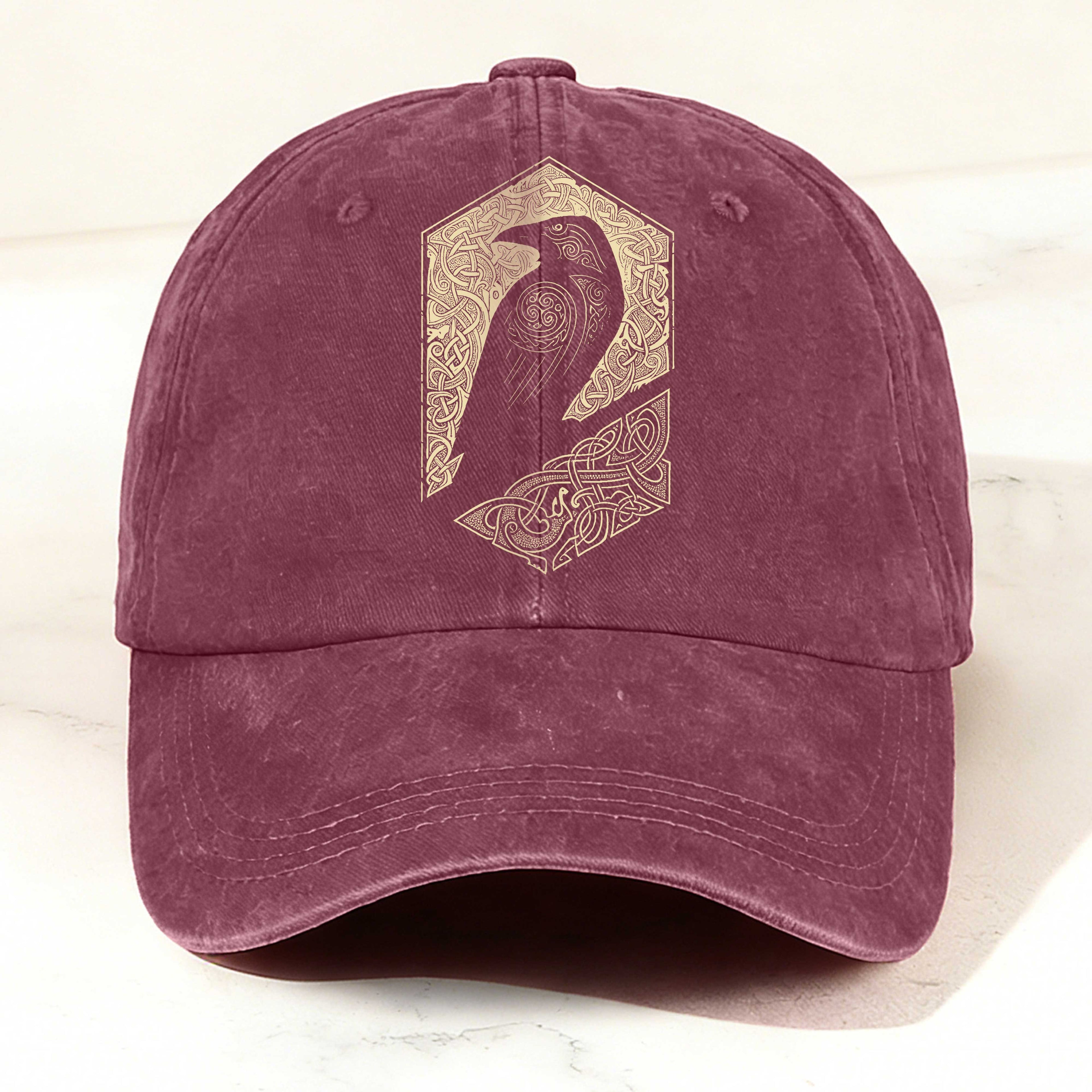 Bird Totem Print Washed Baseball Cap
