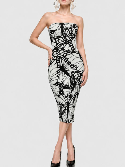 Retro Dark Sexy Strapless Fitted Dress