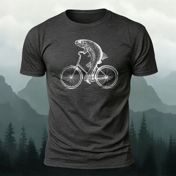 DTG Fish On The Bicycle Printed Short Sleeve T-Shirt