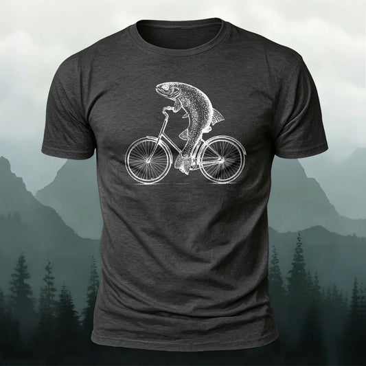 DTG Fish On The Bicycle Printed Short Sleeve T-Shirt