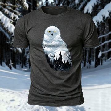 DTG Snowy Owl Forest Printed Short Sleeve T-Shirt