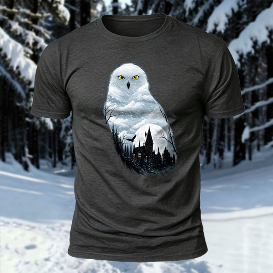 DTG Snowy Owl Forest Printed Short Sleeve T-Shirt