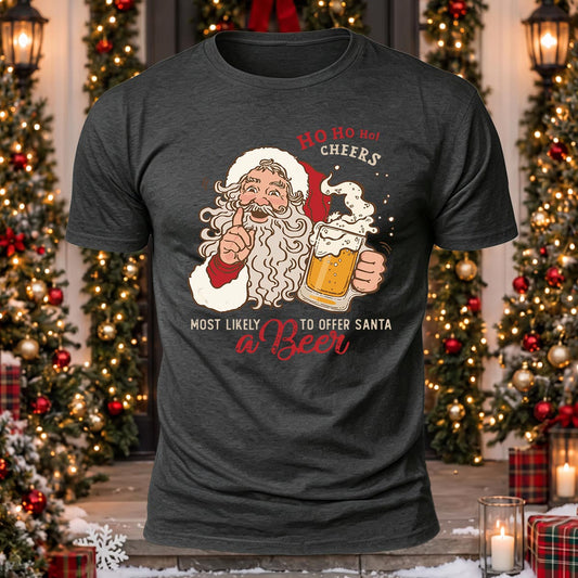Ho Ho Ho Cheers Printed Short Sleeve T-Shirt