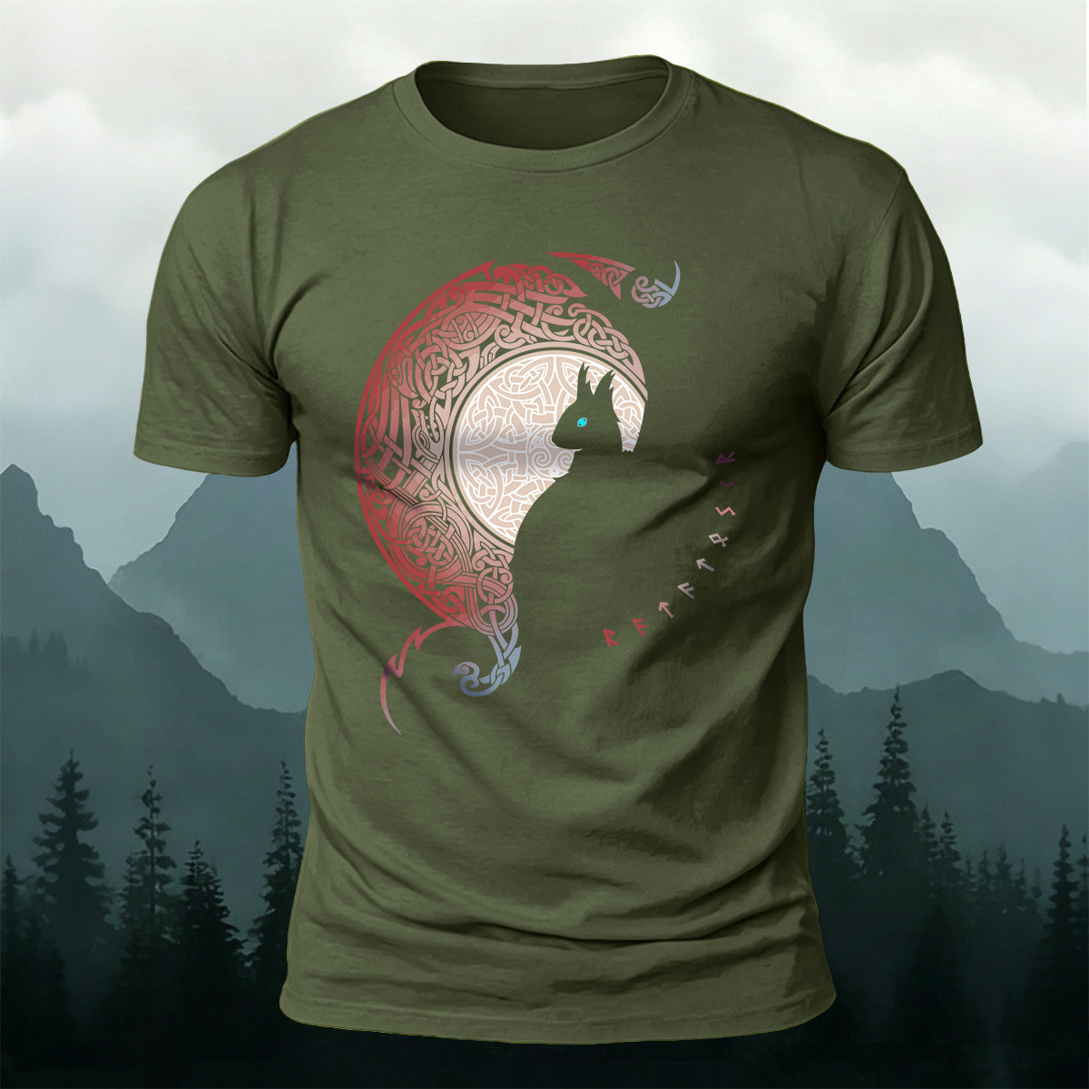 Cold-Eyed Giant Wolf Silhouette Mythical Design Cotton Tee