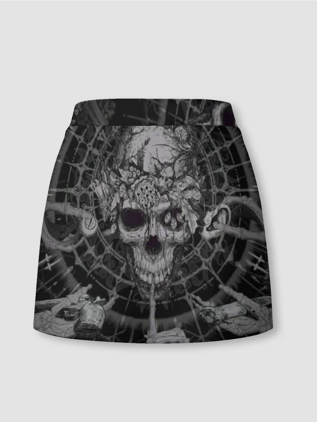 Retro Skull-Print Cropped Skirt-pants