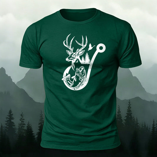 Premium Cotton Reindeer Fish Hook Printed T-Shirt