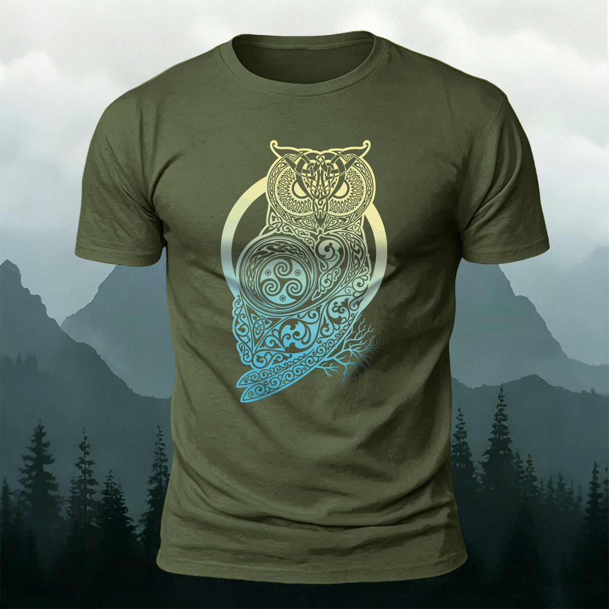 Viking Mythology Owl Print Casual Cotton T-Shirt