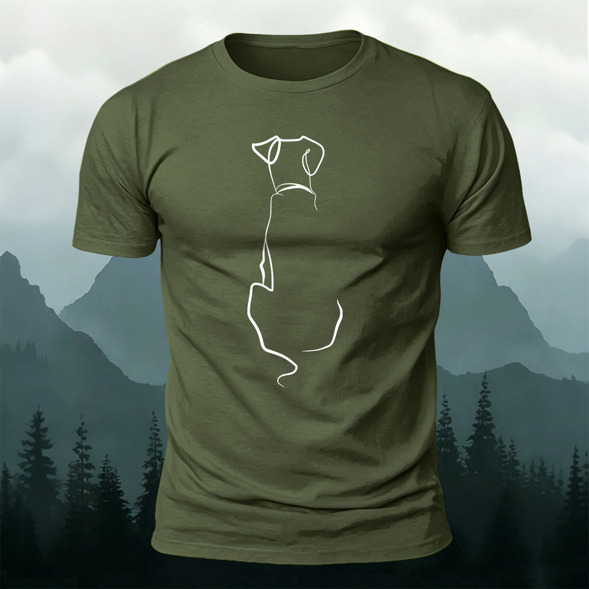Cotton a Line-Art Puppy Print Casual T-Shirt